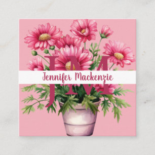 Quadrado Cartão de visita Floral Rosa Brilhante Premier