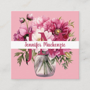 Quadrado Cartão de visita Floral Rosa Brilhante Premier