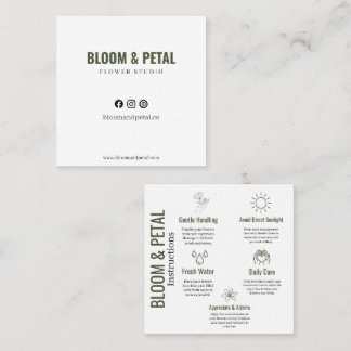 Quadrado Cartão de Visita Floral Verde Bloom & Petal