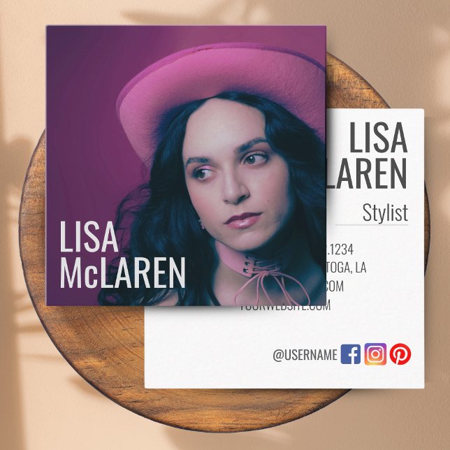 Quadrado Cartão de visita - Foto profissional e código QR (Modern Minimalist Business Cards with Photo & QR Code)