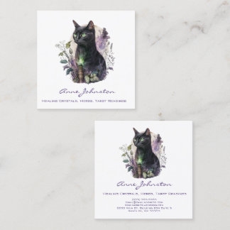 Quadrado Cartão de visita Gatinho preto de aquarelas