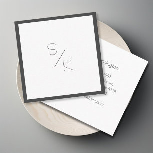 Quadrado Cartão de Visita Monograma Cinza-Preto Branco Mode