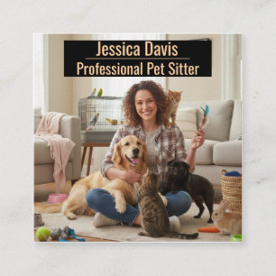 Quadrado Cartão de Visita Personalizável de Pet Sitter com 