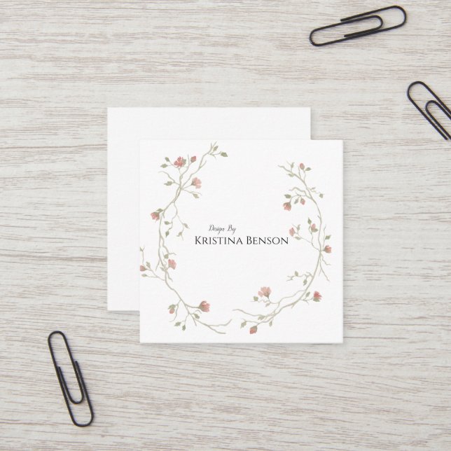 Quadrado Cartão de visita preto-e-branco de Boho Botânico (Frente/Verso In Situ)