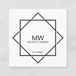 Quadrado Cartão de visita preto e branco de monograma profi