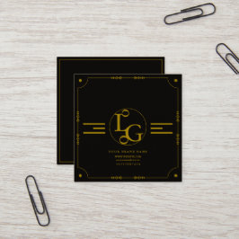 Quadrado Cartão de Visita Preto e Dourado Minimalista Moder