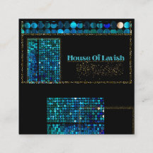 Cartão de Visita Preto Luxo Moderno Mosaico Azul