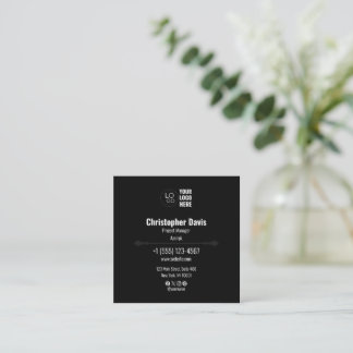 Quadrado Cartão de Visita Preto Moderno com Texto Branco