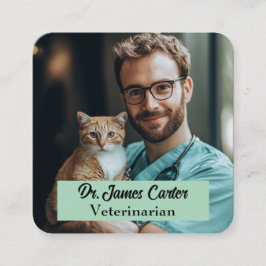 Quadrado Cartão de visita Veterinária Personalizável com Fo