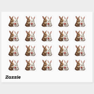 Quadrado Casal de Coelho Fofo – Adesivo de Bunny Amor