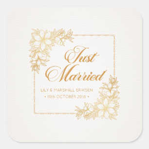 Quadrado Casamento Elegante Recém-Casados   Selo Adesivo
