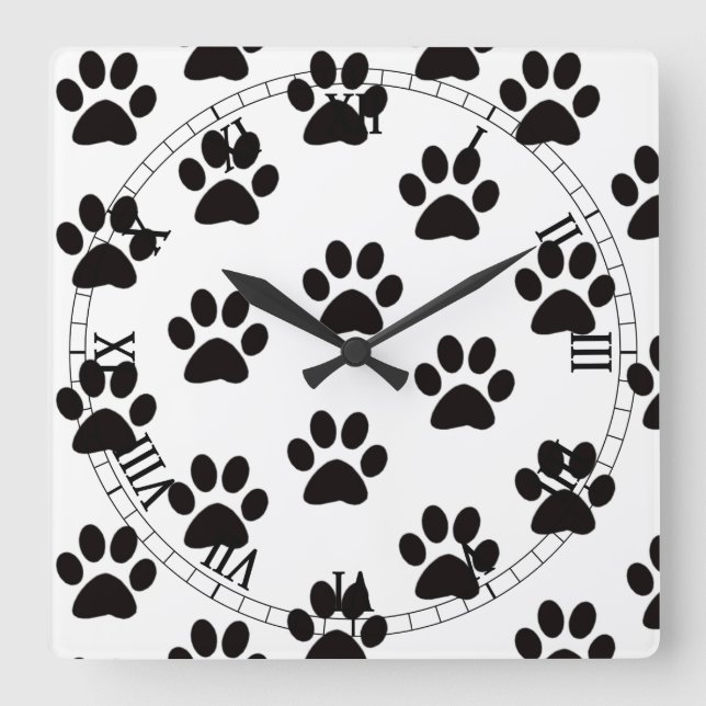 Quadrado Cat Paw imprime relógio numérico romano (Frente)