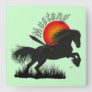 Quadrado Cavalo selvagem amante de cavalo relógio