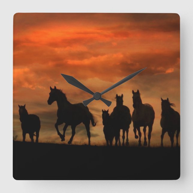 Quadrado Cavalos no relógio do pôr do sol (Frente)