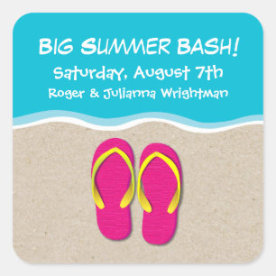 Quadrado Chinelos no adesivo do Beach Party