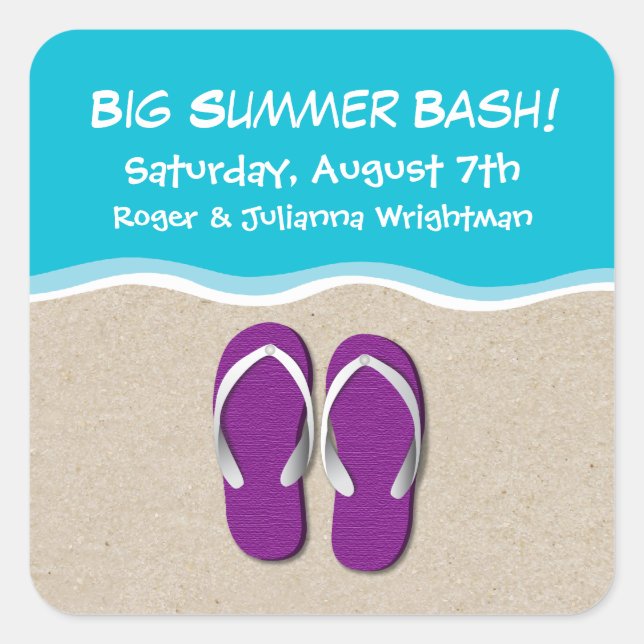 Quadrado Chinelos no adesivo do Beach Party (Frente)