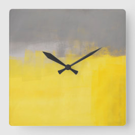 Quadrado cinza simples e relógio de arte amarelo