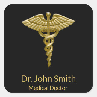 Quadrado Clássico Caduco Dourado Médico a Preto - Adesivo