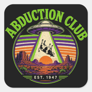 Quadrado Clube de Abdução Est 1947 Retro UFO Vaca Adesivo