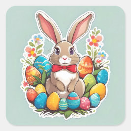 Quadrado Coelho da Páscoa castanha com adesivo de ovos.