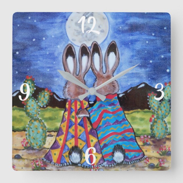 Quadrado Coelho Romântico Lua Sudoeste Relógio (Frente)