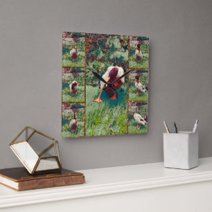 Quadrado Colagem de Fotos de Pato Bordado, Relógio de Pared