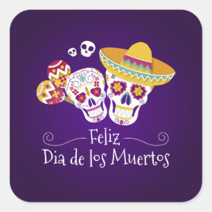 Quadrado Colorido Dia de los Muertos Adesivo