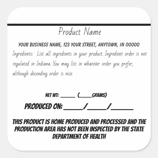 Quadrado Comida baseada em casa com o adesivo da lei de Ind (Frente)