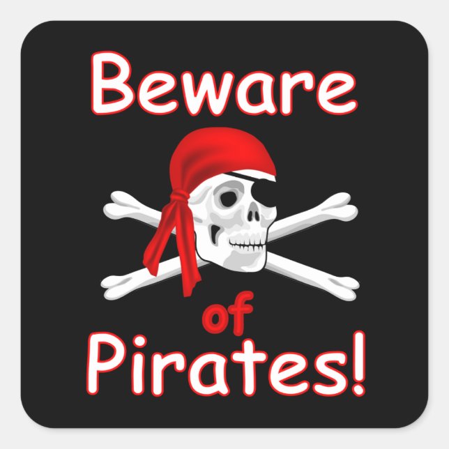 Quadrado Cuidado com o adesivo de piratas (Frente)