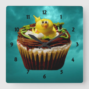 Quadrado Cupcake com Relógio de Aves