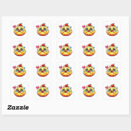 Quadrado Cute Kawaii Cupcake Triste Chorando com Adesivo Qu