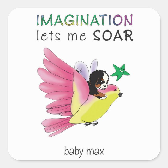 Quadrado 'Deixe sua imaginação voar' adesivo (Frente)