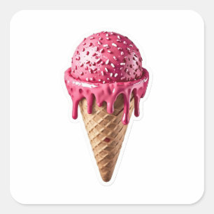 Quadrado Delicioso adesivo de cone de sorvete de morango ro