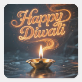 Quadrado Desenho de Adesivo Glowing Happy Diwali Diya