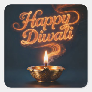 Quadrado Desenho de Adesivo Glowing Happy Diwali Diya