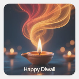 Quadrado Desenho de Adesivo Glowing Happy Diwali Diya