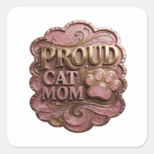 Quadrado Desenho de adesivo PROUD CAT MOM em Ouro Vibrante