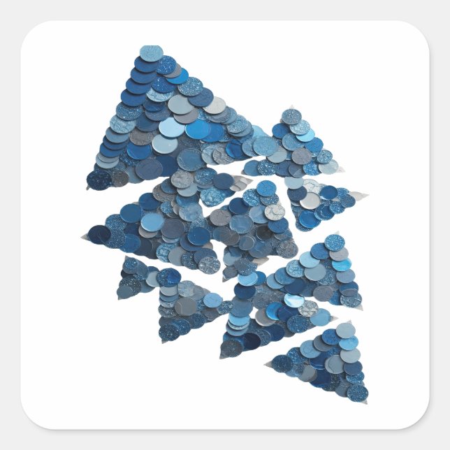 Quadrado Design de Adesivo Árvore Azul Cinza da Moda (Frente)