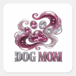 Quadrado Design de adesivo DOG MOM em prata vibrante