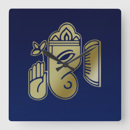 Quadrado Deusa Dourada Ganesha - Relógio de Muro