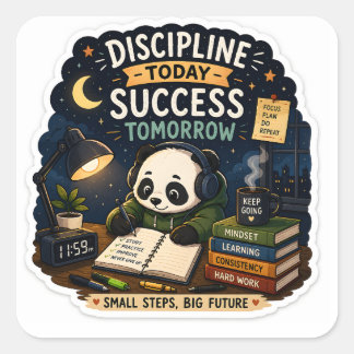 Quadrado Disciplina Hoje Sucesso Amanhã Adesivo de Panda |