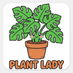 Quadrado Dona das Plantas Adesivo Fofo de Monstera