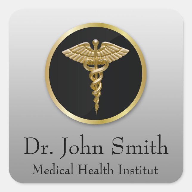 Quadrado Dourado Caduco Médico - Adesivo (Frente)
