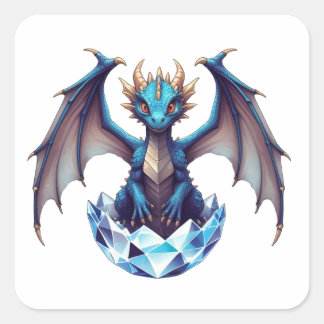 Quadrado Dragão adesivo filhote emergindo do ovo de cristal