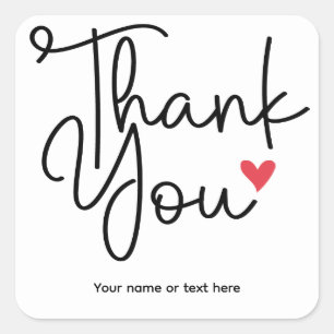 Quadrado Elegante Agradecimento com adesivo de coração 