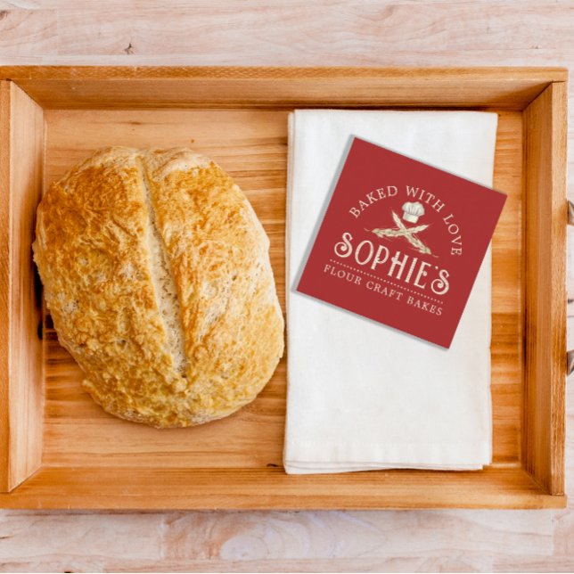 Quadrado Elegante Baker's Red Cartão de visita (Criador carregado)