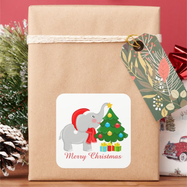 Quadrado Elephant tree de Natal bonito adiciona adesivo de  (Feriado)