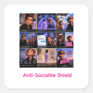 Quadrado Escudo Anti-Social Introvertido Adesivo Engraçado