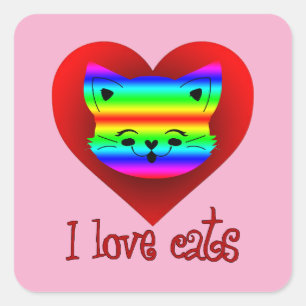Quadrado Estampa Animal - I Love Cats - Adesivo