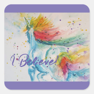 Quadrado Eu Acredito Em Unicórnios Arco-Íris Adesivo Menina
